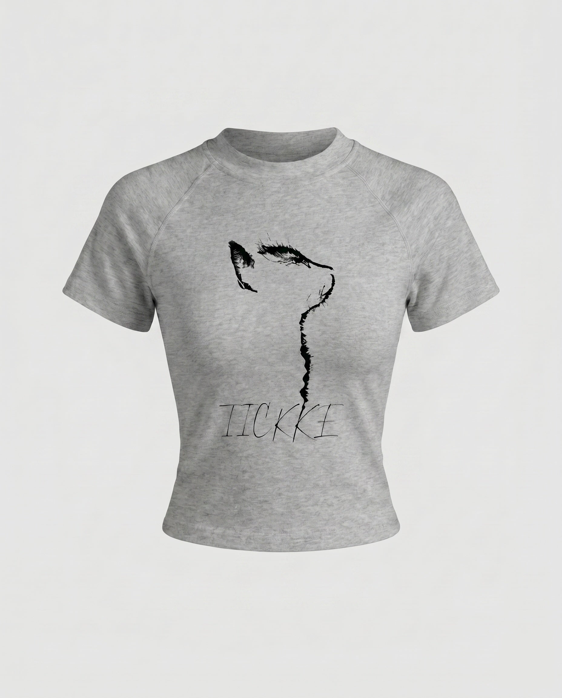 Damen nan tailliertes Kurzshirt mit stretchigem Jersey, Rundhalsausschnitt und minimalistischer Katzen-Skizze R&B