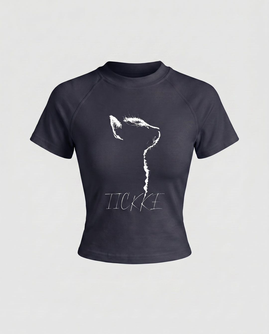 Damen nan tailliertes Kurzshirt mit stretchigem Jersey, Rundhalsausschnitt und minimalistischer Katzen-Skizze R&B