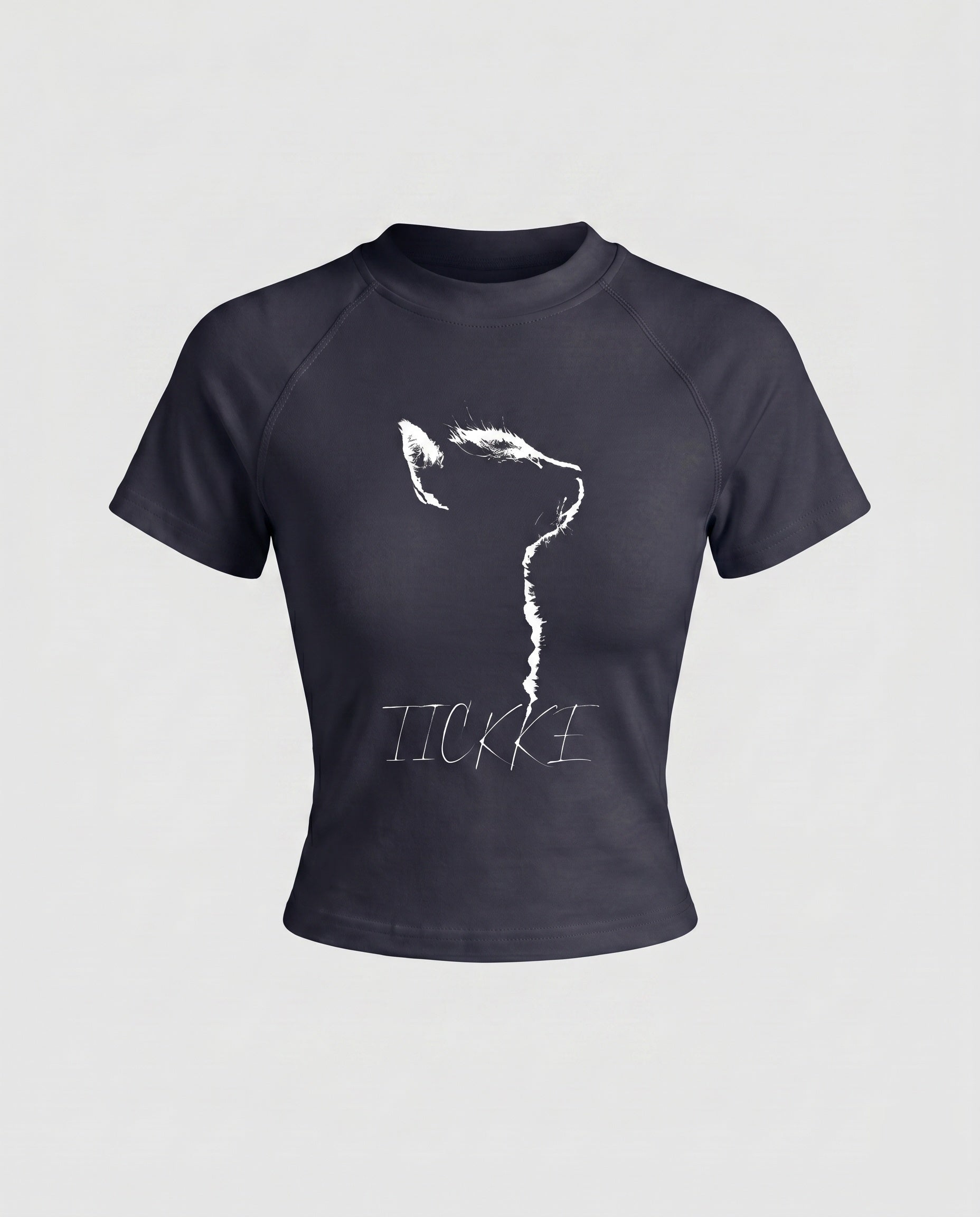 Damen nan tailliertes Kurzshirt mit stretchigem Jersey, Rundhalsausschnitt und minimalistischer Katzen-Skizze R&B