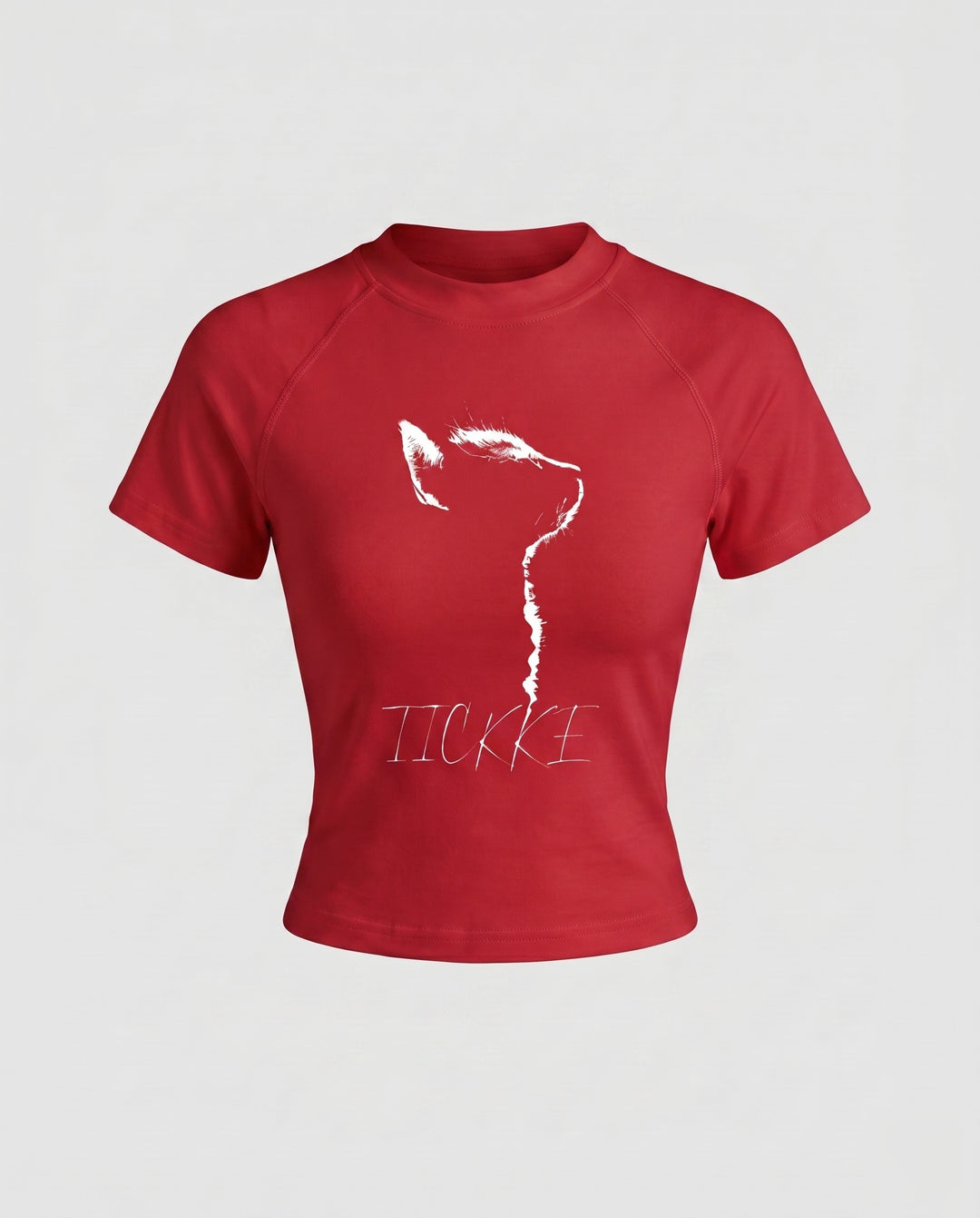 Damen nan tailliertes Kurzshirt mit stretchigem Jersey, Rundhalsausschnitt und minimalistischer Katzen-Skizze R&B