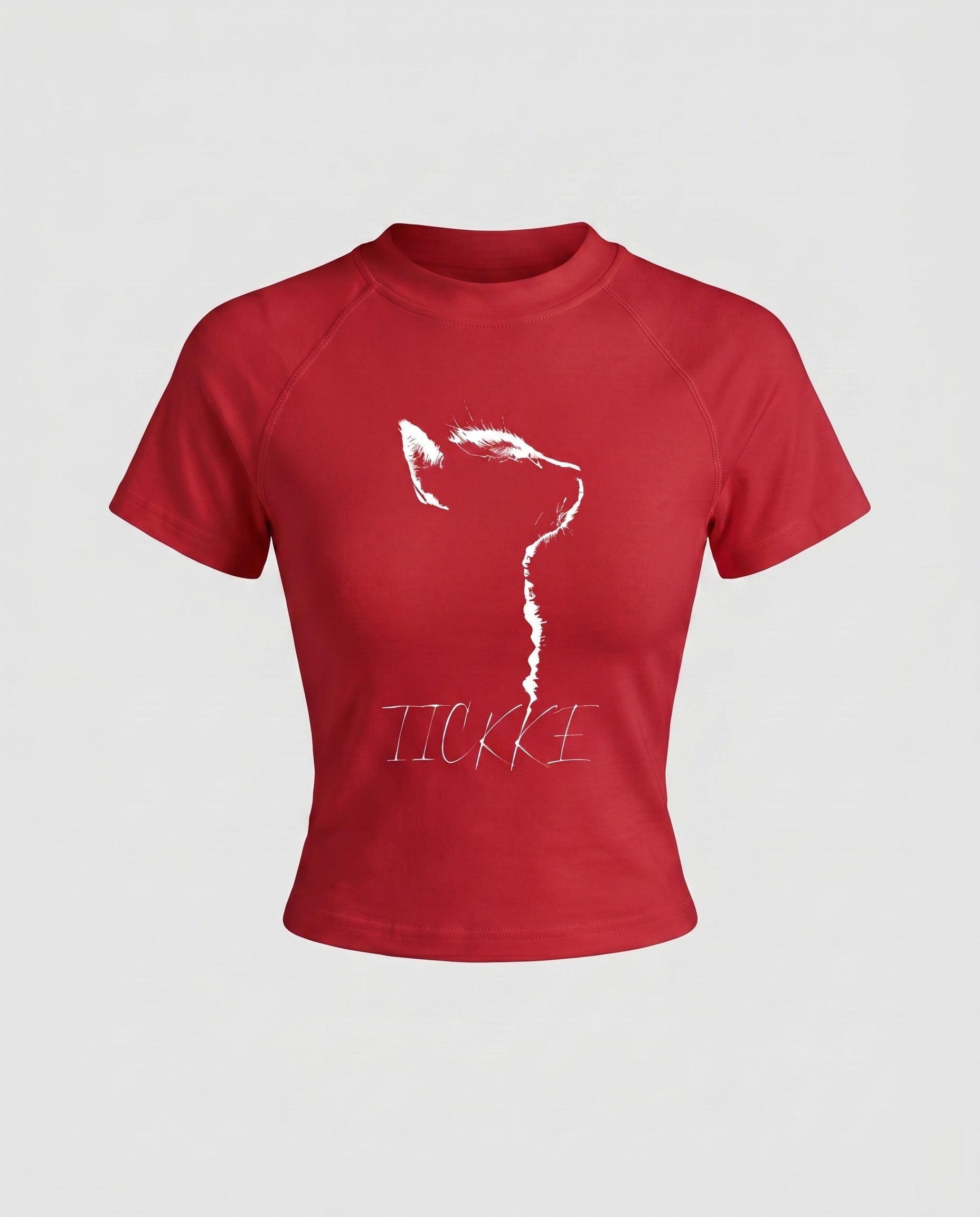 Damen nan tailliertes Kurzshirt mit stretchigem Jersey, Rundhalsausschnitt und minimalistischer Katzen-Skizze R&B