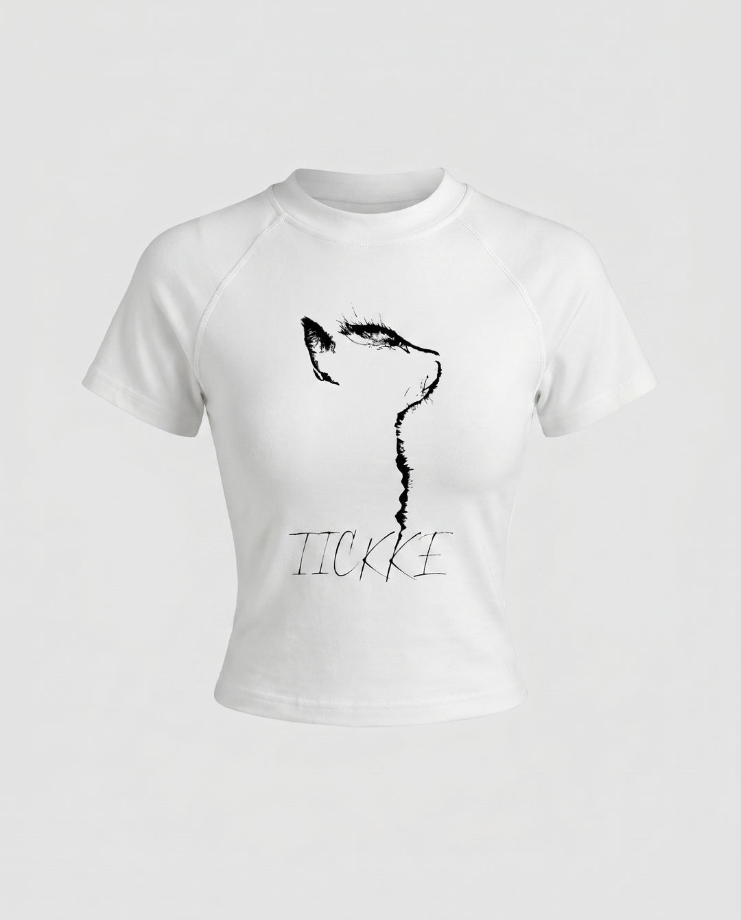 Damen nan tailliertes Kurzshirt mit stretchigem Jersey, Rundhalsausschnitt und minimalistischer Katzen-Skizze R&B