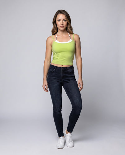 Damen nan tailliertes Lagen-Spaghettiträgertop mit integriertem Neckholder-Bralette R&B