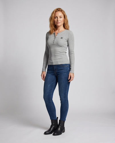 Damen nan tailliertes Ripp-Henleyshirt mit Daumenlöchern und seitlicher Schnürung R&B