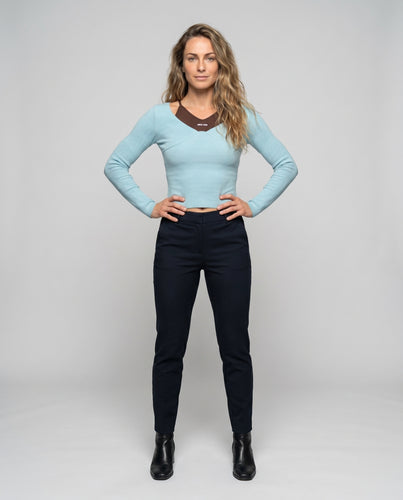 Damen nan tailliertes Ripp-Longsleeve mit herzförmiger Dekornaht und integriertem Spaghettiträger-Layer R&B