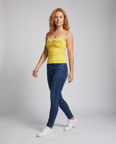 Damen nan tailliertes Spaghettiträger-Top aus Stretch-Baumwolljersey mit großflächigem Schriftzug R&B