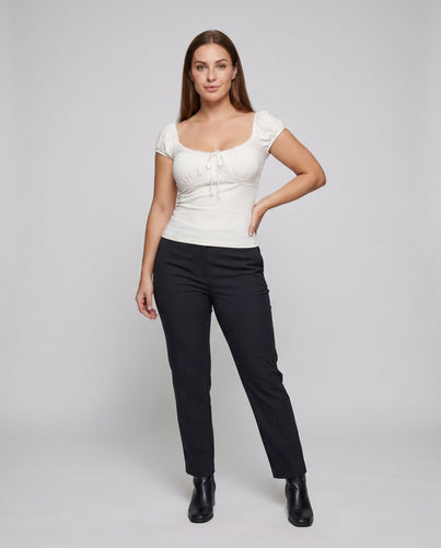 Damen nan tailliertes Stretchjersey-Top mit Spitzenbesatz, Raffung und Kordelzug R&B
