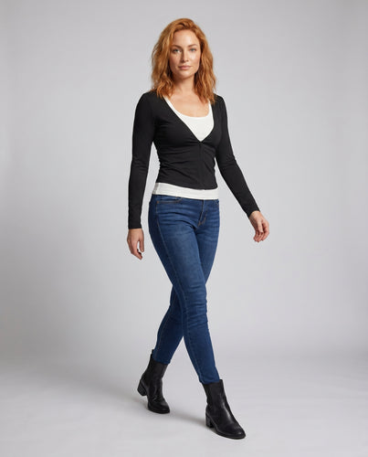 Damen nan tailliertes Zip-Oberteil mit tiefem V und doppellagigem Bustier-Effekt R&B