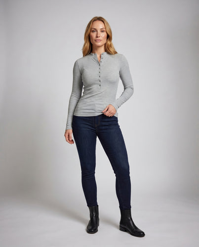 Damen nan thermisches Rippen-Henley-Oberteil mit Stehkragen und formender Passform R&B