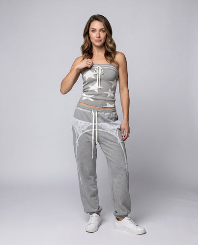 Damen nan trägerloses Strick-Bustier mit Stern-Intarsie, elastischem Rippbund und Tunnelzug R&B
