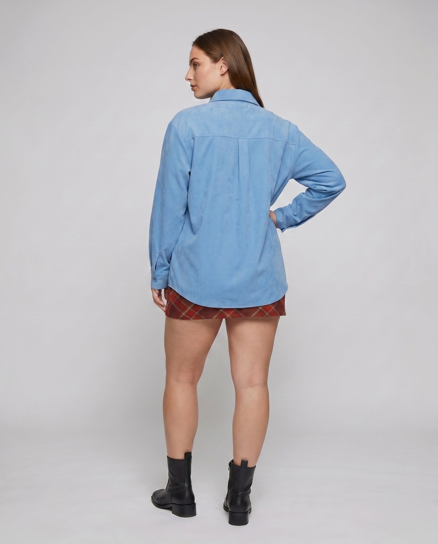 Damen nan weit geschnittene Hemdjacke mit verdecktem Reißverschluss und Brusttasche R&B