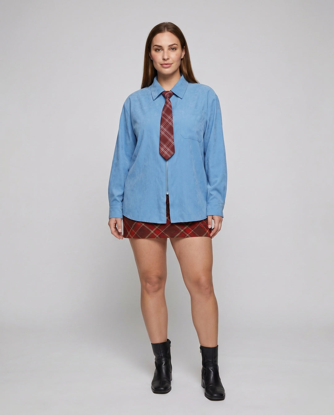 Damen nan weit geschnittene Hemdjacke mit verdecktem Reißverschluss und Brusttasche R&B