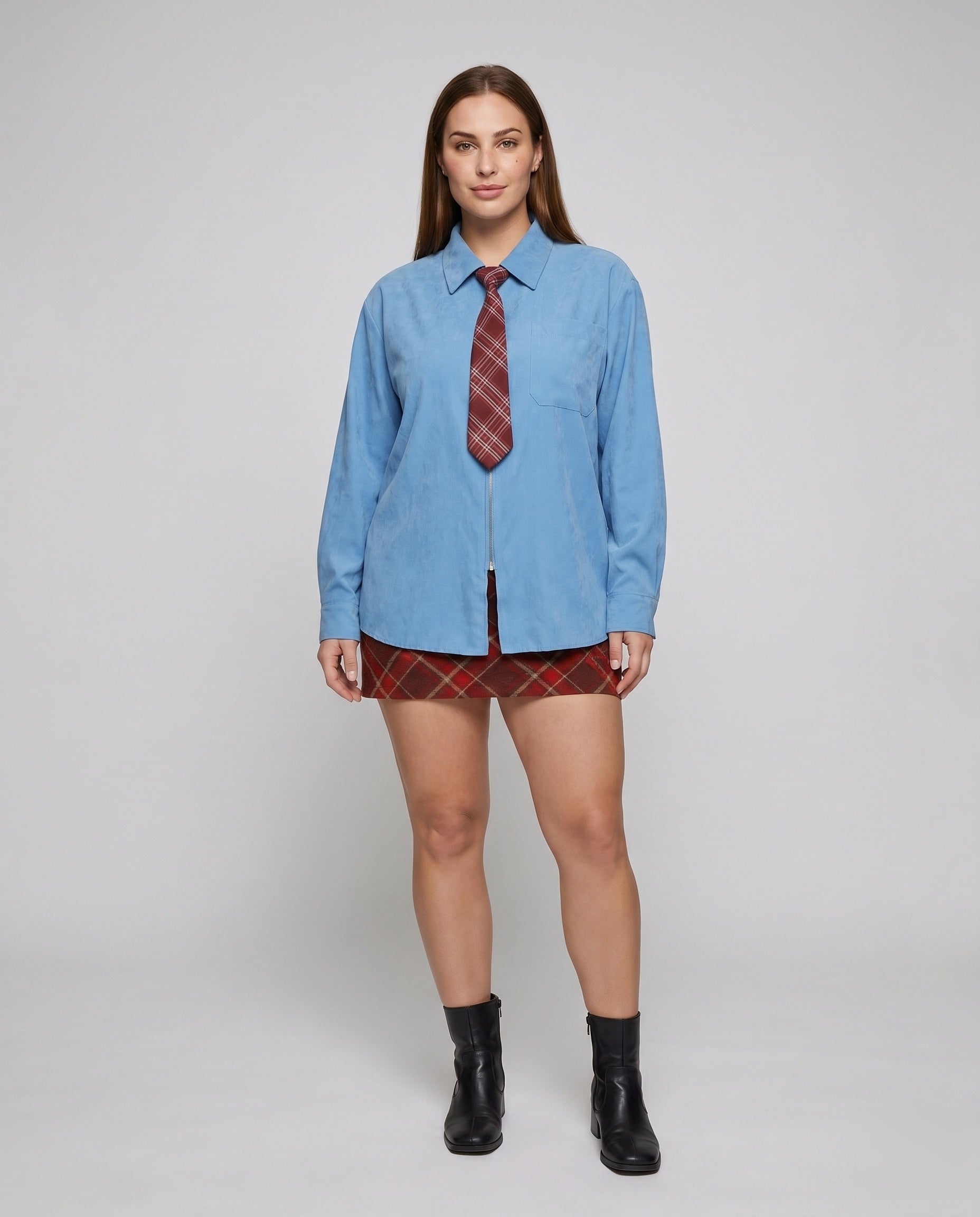 Damen nan weit geschnittene Hemdjacke mit verdecktem Reißverschluss und Brusttasche R&B