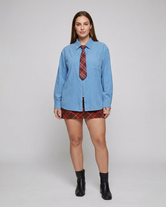 Damen nan weit geschnittene Hemdjacke mit verdecktem Reißverschluss und Brusttasche R&B
