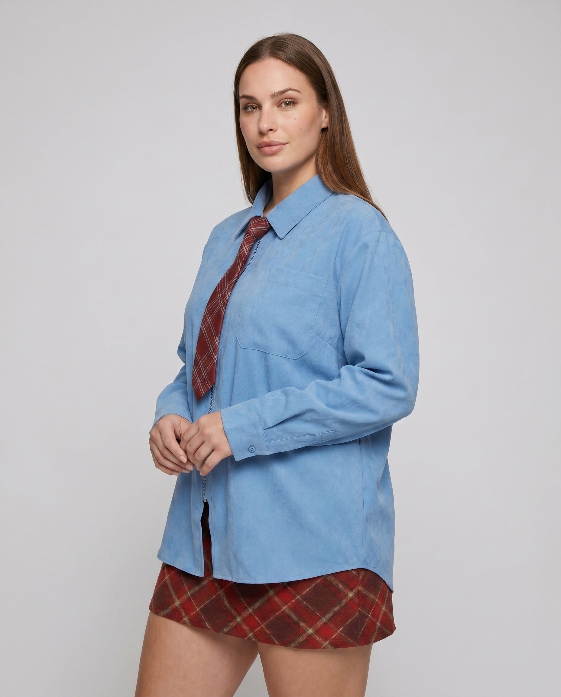 Damen nan weit geschnittene Hemdjacke mit verdecktem Reißverschluss und Brusttasche R&B