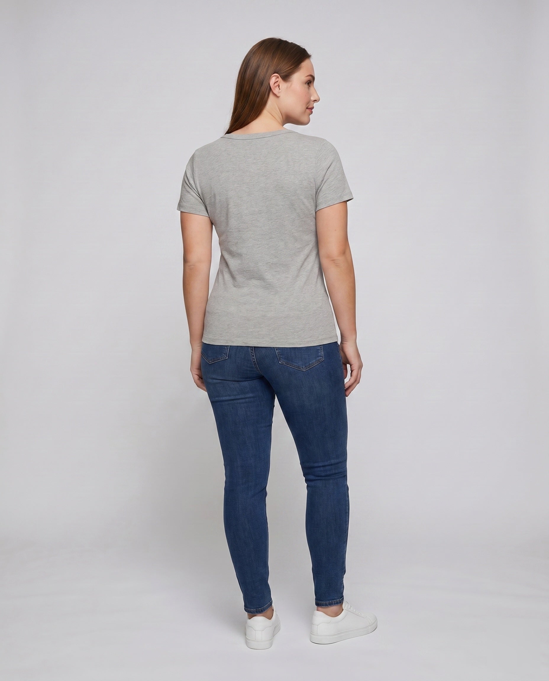 Damen nan weit geschnittenes Baumwollshirt mit Rundhalsausschnitt und Kurzarm R&B