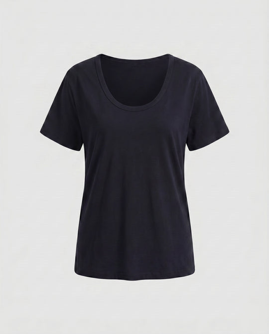 Damen nan weit geschnittenes Baumwollshirt mit Rundhalsausschnitt und Kurzarm R&B