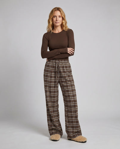 Damen nan weite karierte Lounge-Hose mit elastischem Bund und Tunnelzug R&B