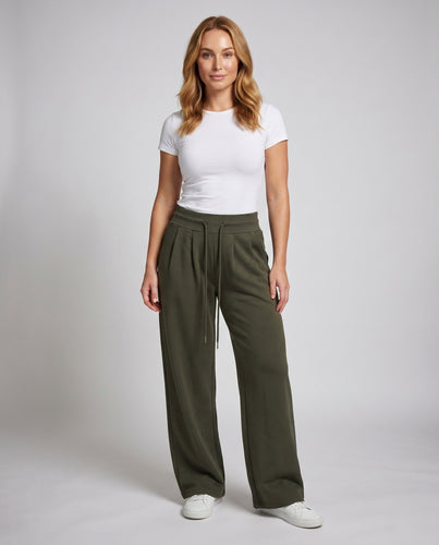 Damen nan weite Sweat-Palazzohose mit hohem Komfortbund, Kellerfalten und Kordelzug R&B