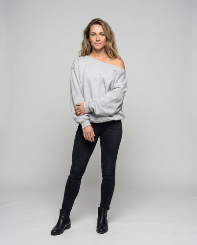 Damen nan weites Off-Shoulder Sweatshirt mit tiefem Ausschnitt, geripptem Saum und legerer Loungewear-Passform R&B