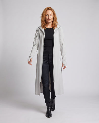 Damen Lässiger Langmantel mit Kapuze und hohem Kragen R&B