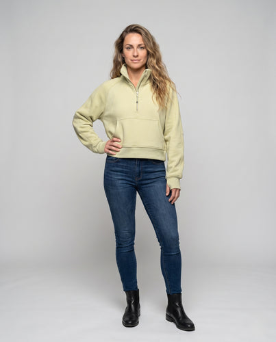 Damen Sportlicher Cropped Hoodie mit hohem Kragen und Kängurutasche R&B