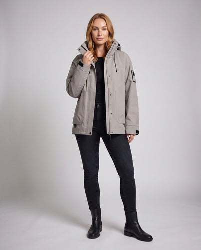 Damen Funktionsjacke mit verstellbarem Kapuzenkragen und winddichter Beschichtung R&B