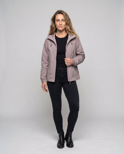 Damen leichte Windbreaker-Jacke mit verstellbarem Kapuzenkragen R&B
