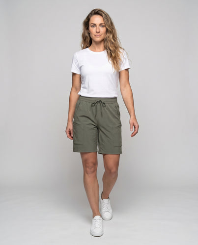 Damen praktische Cargo-Shorts mit elastischem Bund und vielseitigen Taschen R&B
