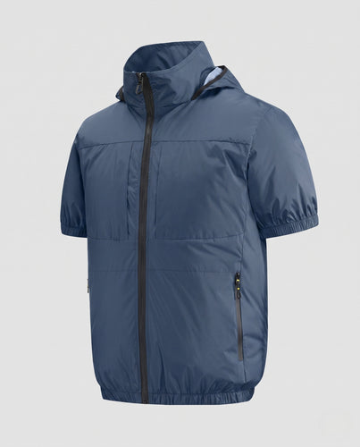 Herren nan atmungsaktive Kurzarm-Outdoorjacke mit Lüfteranschluss, Reißverschlusstaschen und Kapuze R&B