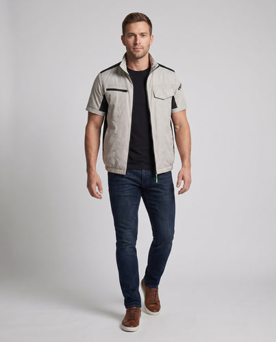 Herren nan belüftete Kurzarm-Arbeitsjacke mit externem Lüfteranschluss und mehreren Taschen R&B