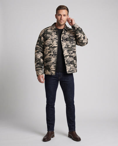 Herren nan gepolstert wasserdichte Camouflage Outdoorjacke mit verdecktem Reißverschluss und Brusttaschen R&B