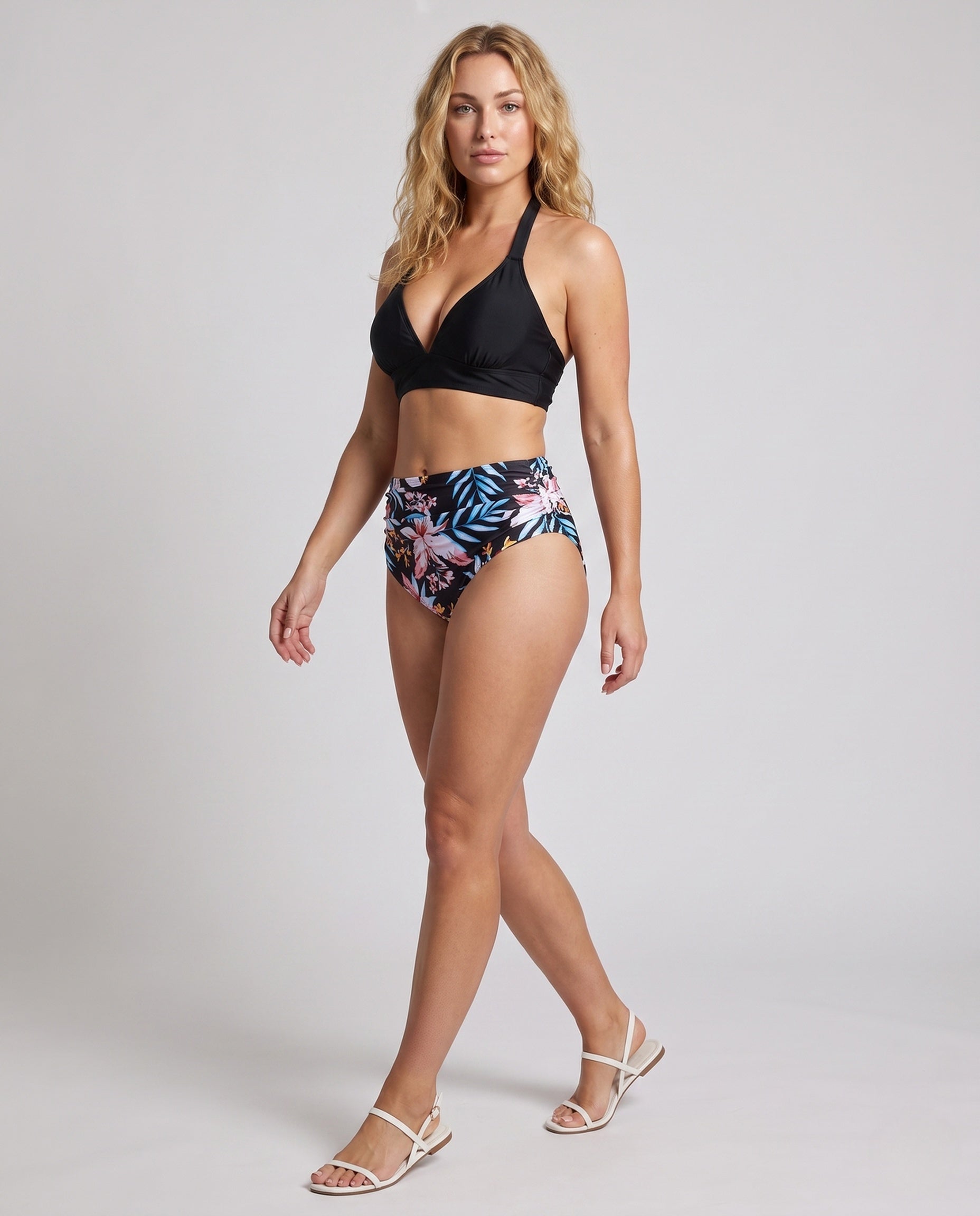 Damen Hochtailliertes Bikini-Set mit floralem Design und Halterneck R&B