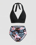 Damen Hochtailliertes Bikini-Set mit floralem Design und Halterneck R&B