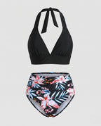 Damen Hochtailliertes Bikini-Set mit floralem Design und Halterneck R&B