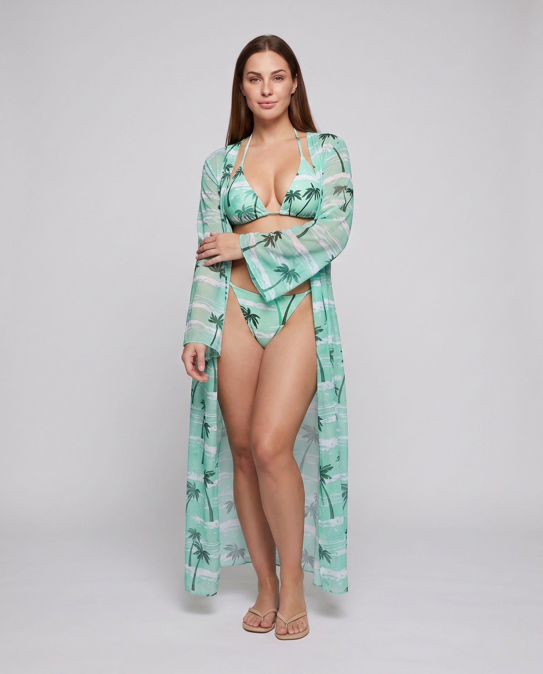Damen StrandR&B mit leicht transparentem Kimono und modischem Bikini R&B