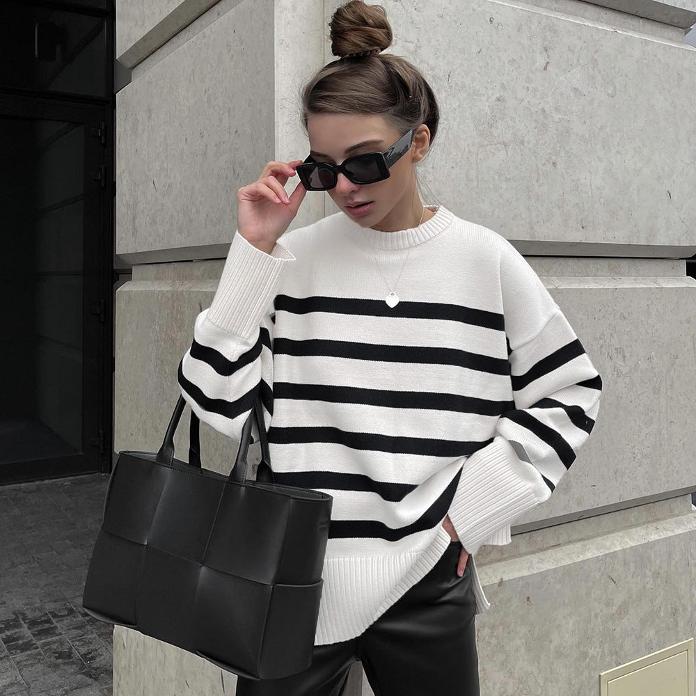 R&B | Damen Streifen Oversized-Pullover für Herbst und Winter
