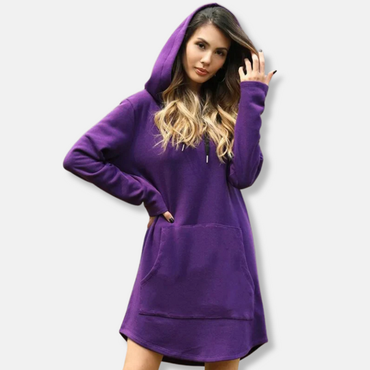 R&B | Kapuzenpullover Kleid Lässige Passform Weicher Baumwollmix Lange Ärmel