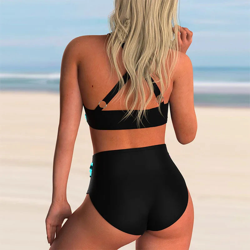 R&B | Push-Up Halter-Bikini-Set mit Hoher Taille für Damen