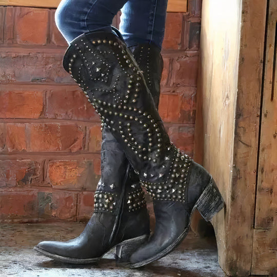 R&B | Niete Lange Dicke Absatzstiefel