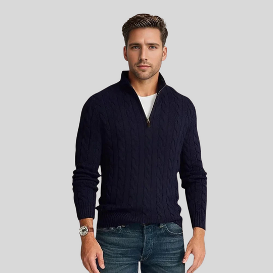R&B | Herren Kabelstrick-Pullover mit Reißverschluss