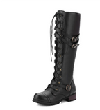 R&B | Wasserdichte Kunstleder Kniehohe Stiefel mit Runder Kopf und Gurtverschluss