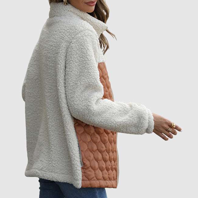 R&B | Fleece Relaxed Fit Jacke Gestepptes Patchwork-Fellbesatz-Jackett