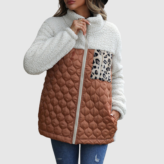 R&B | Fleece Relaxed Fit Jacke Gestepptes Patchwork-Fellbesatz-Jackett