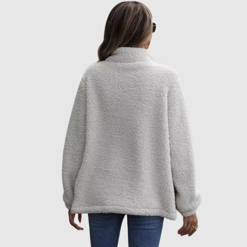 R&B | Fleece Relaxed Fit Jacke Gestepptes Patchwork-Fellbesatz-Jackett