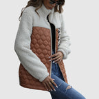 R&B | Fleece Relaxed Fit Jacke Gestepptes Patchwork-Fellbesatz-Jackett