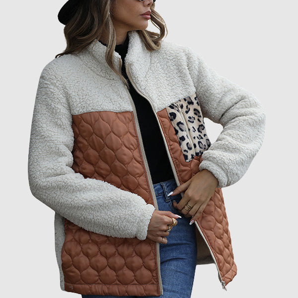 R&B | Fleece Relaxed Fit Jacke Gestepptes Patchwork-Fellbesatz-Jackett