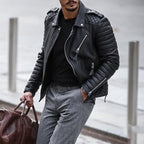 R&B | Herren Lederjacke - Biker-Stil mit gesteppter Schulter