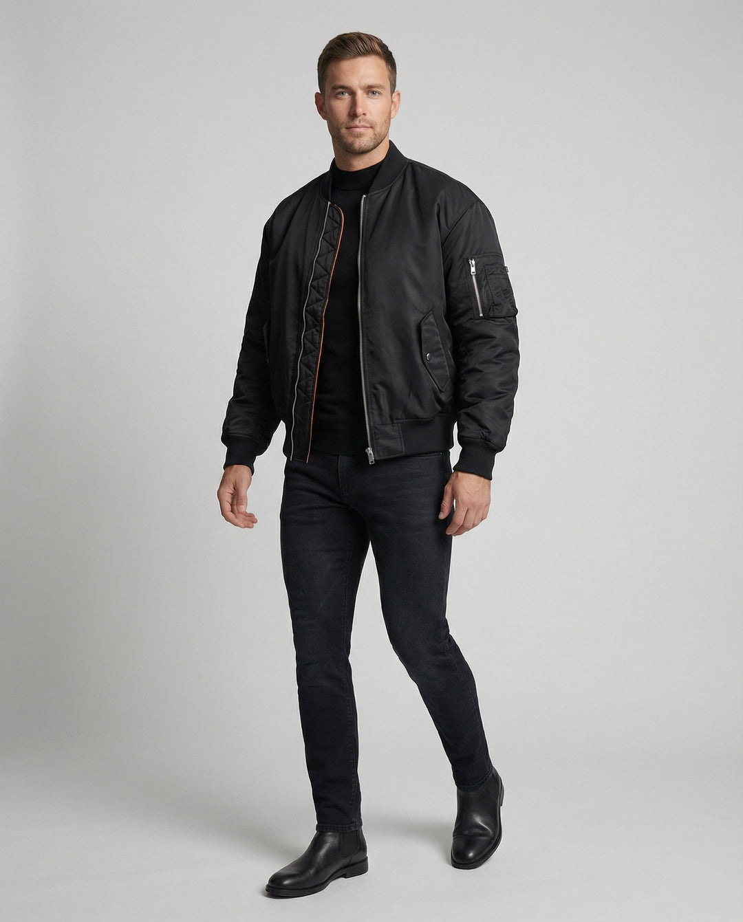 Herren Bomberjacke Gefüttert Winterjacke Schwarz Champagner Urban