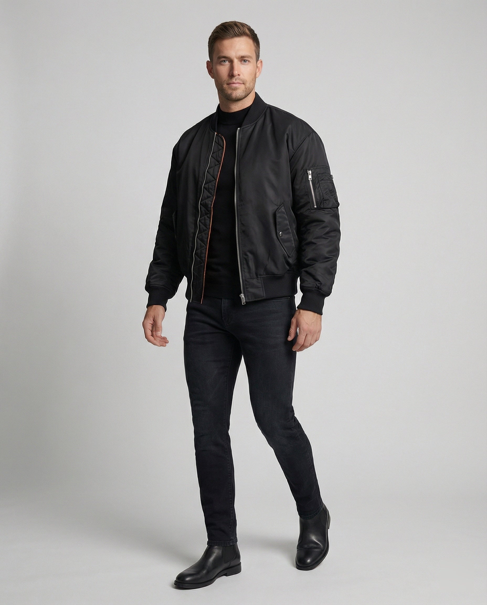 Herren Bomberjacke Gefüttert Winterjacke Schwarz Champagner Urban